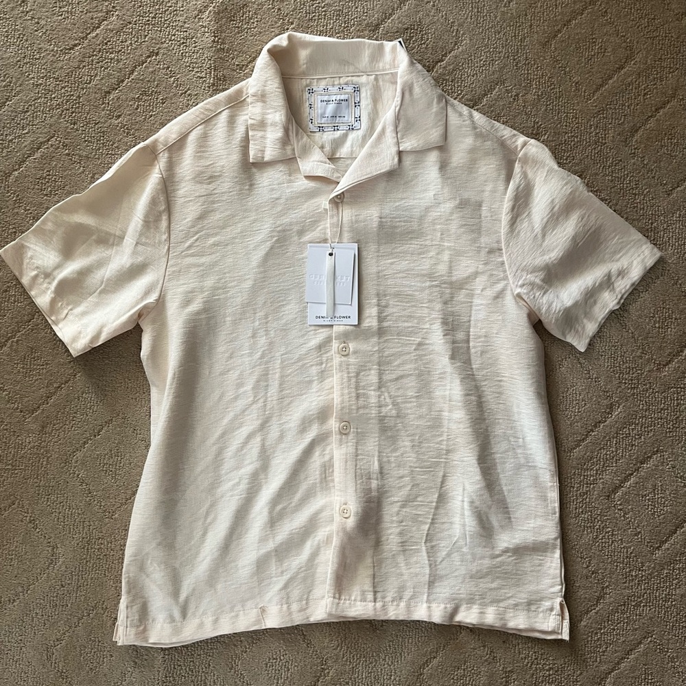 Denim & Flower Light Cream Casual Shirt